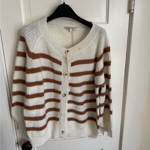 Cozy White and Brown Striped Cardigan